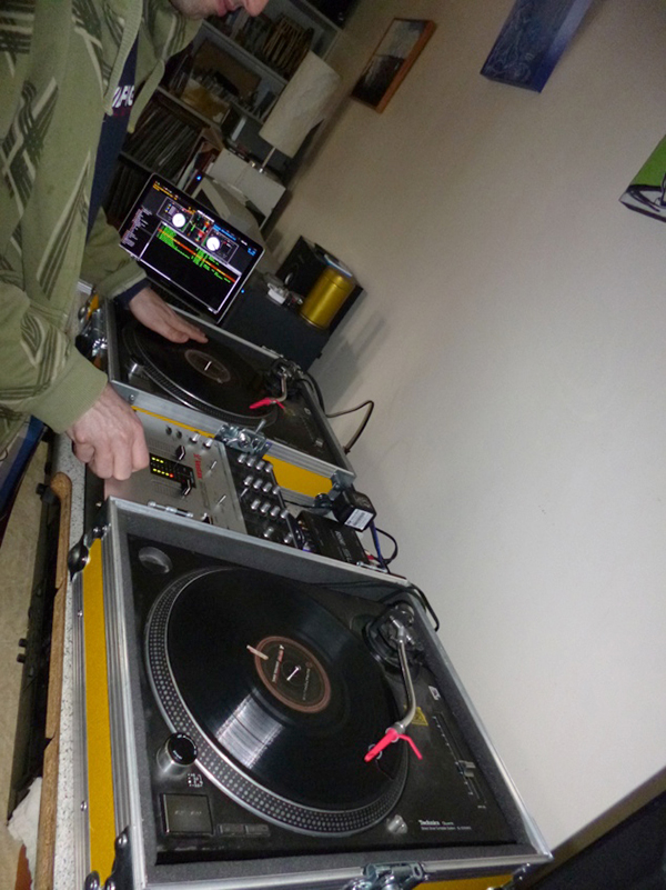 photo of two turntables and sound board equipment titled Rich's equipment