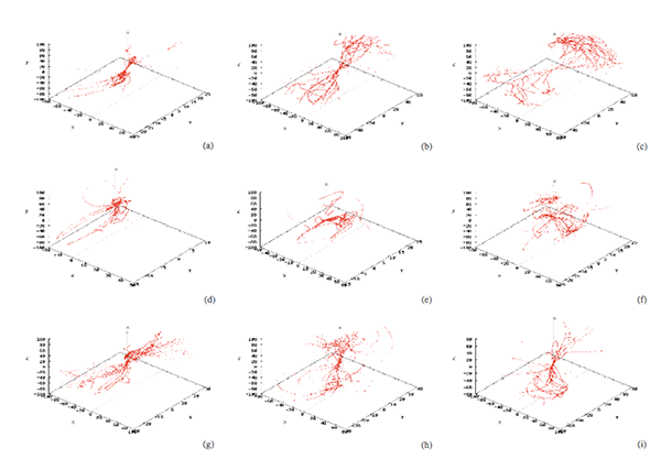 Spherical analyses describing head motion of all nine performers during performances of the A major Prelude