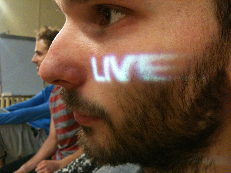 Projection from Hangout session on LKA student’s face, image by Taisija Frolova