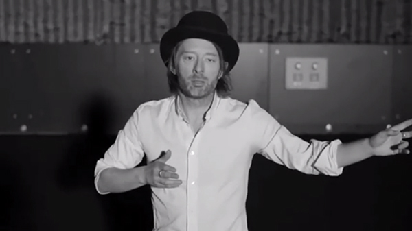 Screenshot, "Lotus Flower." Yorke finishes his intense repetition and acknowledges the camera's gaze.