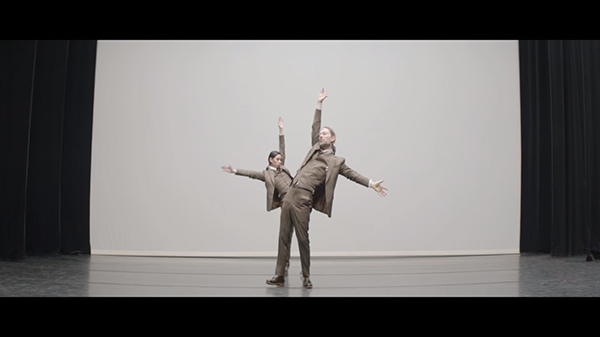 Screenshot, "Ingenue." Yorke and Takase occupy the stage space together for the first time.