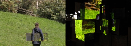 Sculpting the Image. Fillm still (left) and photo of the same still during Anarchitextures (right). Credit: Author