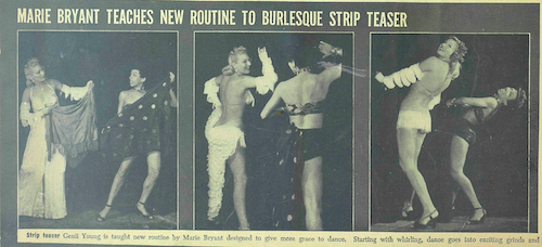 “Bryant Teaches New Routine to Burlesque Strip Teaser.” Credit: Ebony Magazine, Copyright © Johnson Publishing Company, Inc.